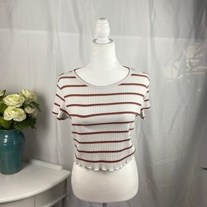 American Eagle striped lettuce trim crop top